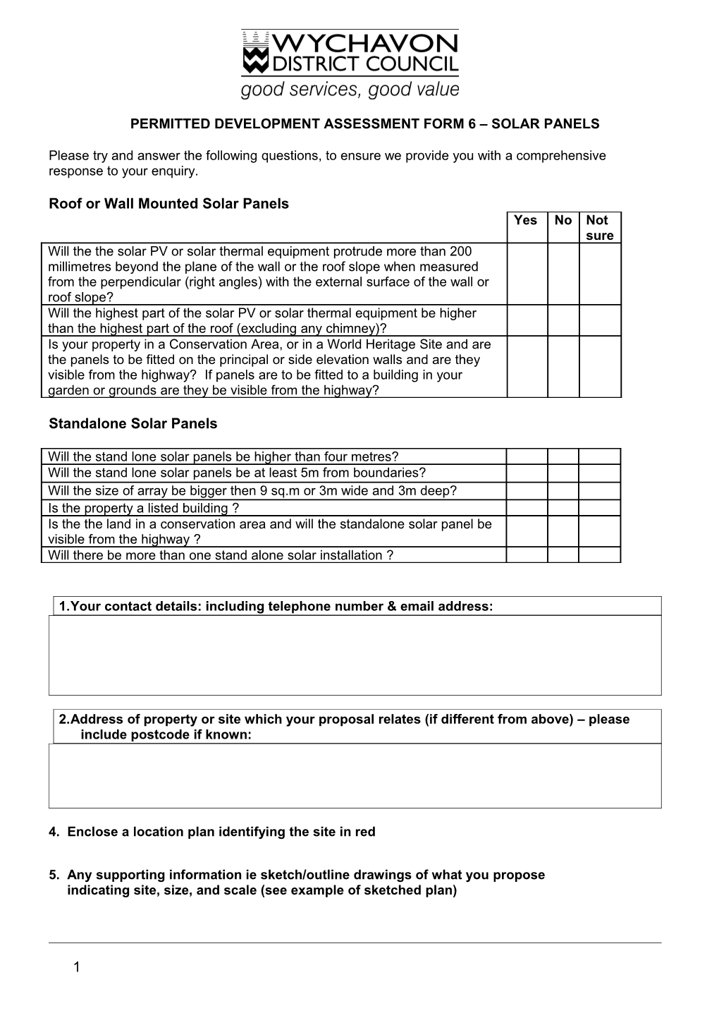 Permitted Development Self Assessment Form 1 - Extensions