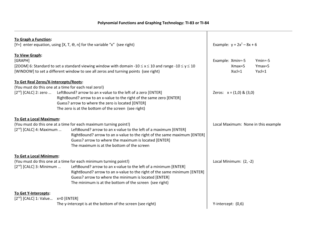 Polynomial Functions and Graphing Technology: TI-83 Or TI-84