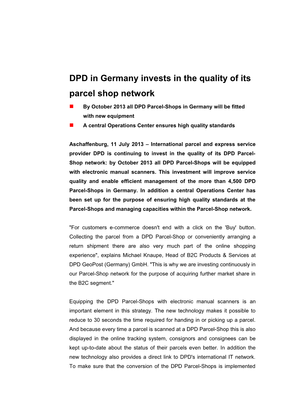 DPD in Germany Invests in the Quality of Its Parcel Shop Network