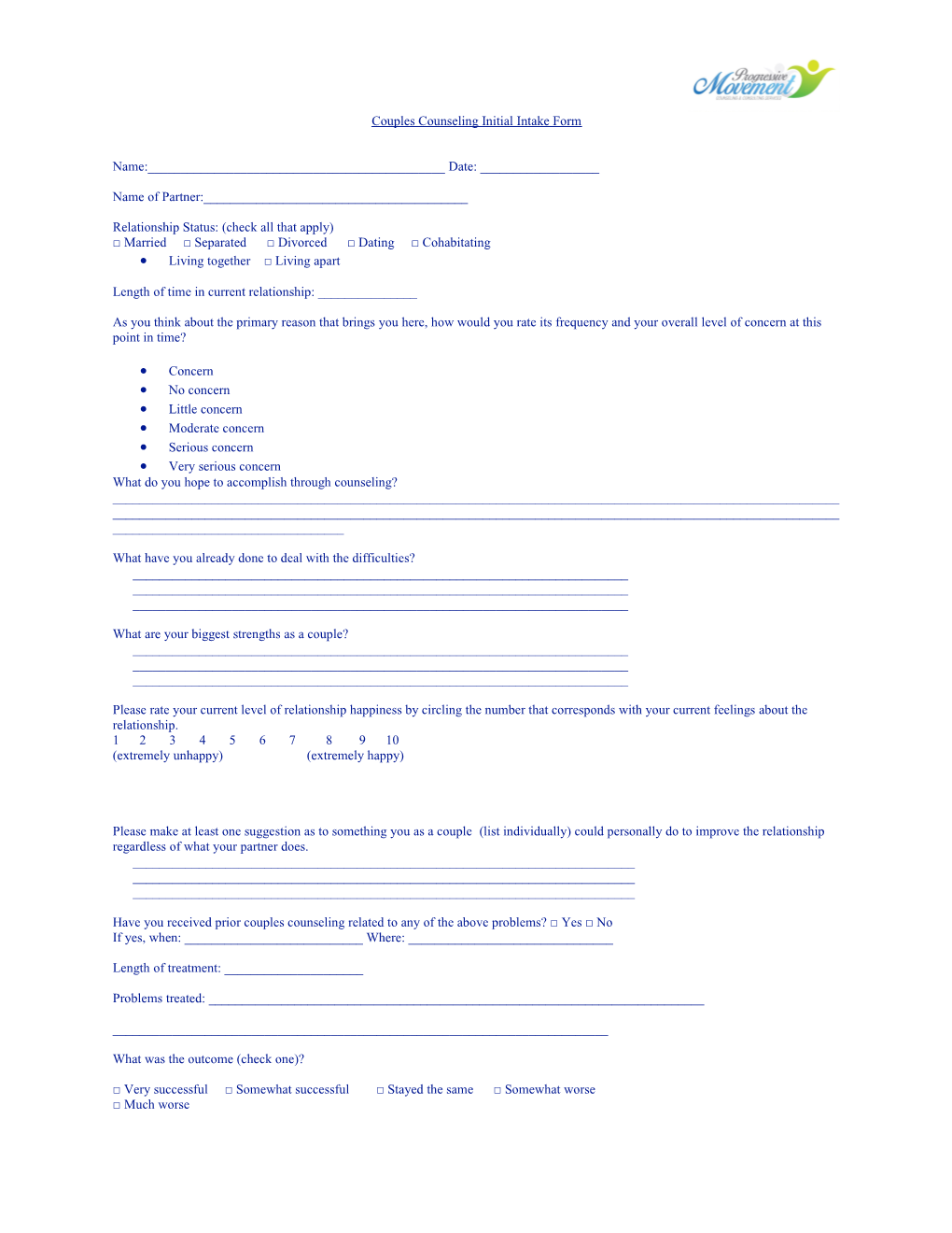 Couples Counseling Initial Intake Form