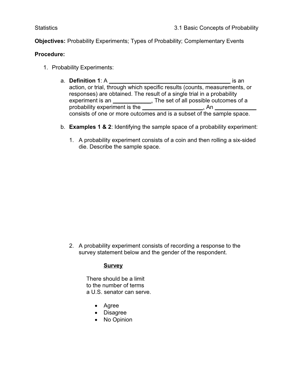 Statistics 3.1 Basic Concepts of Probability