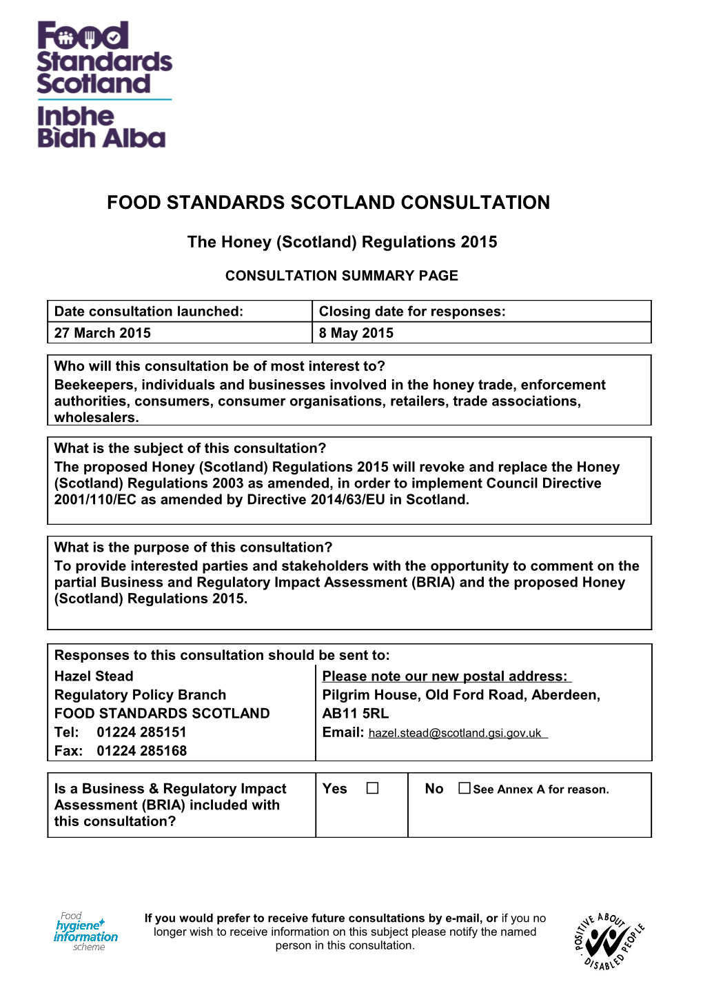 The Honey (Scotland) Regulations 2015