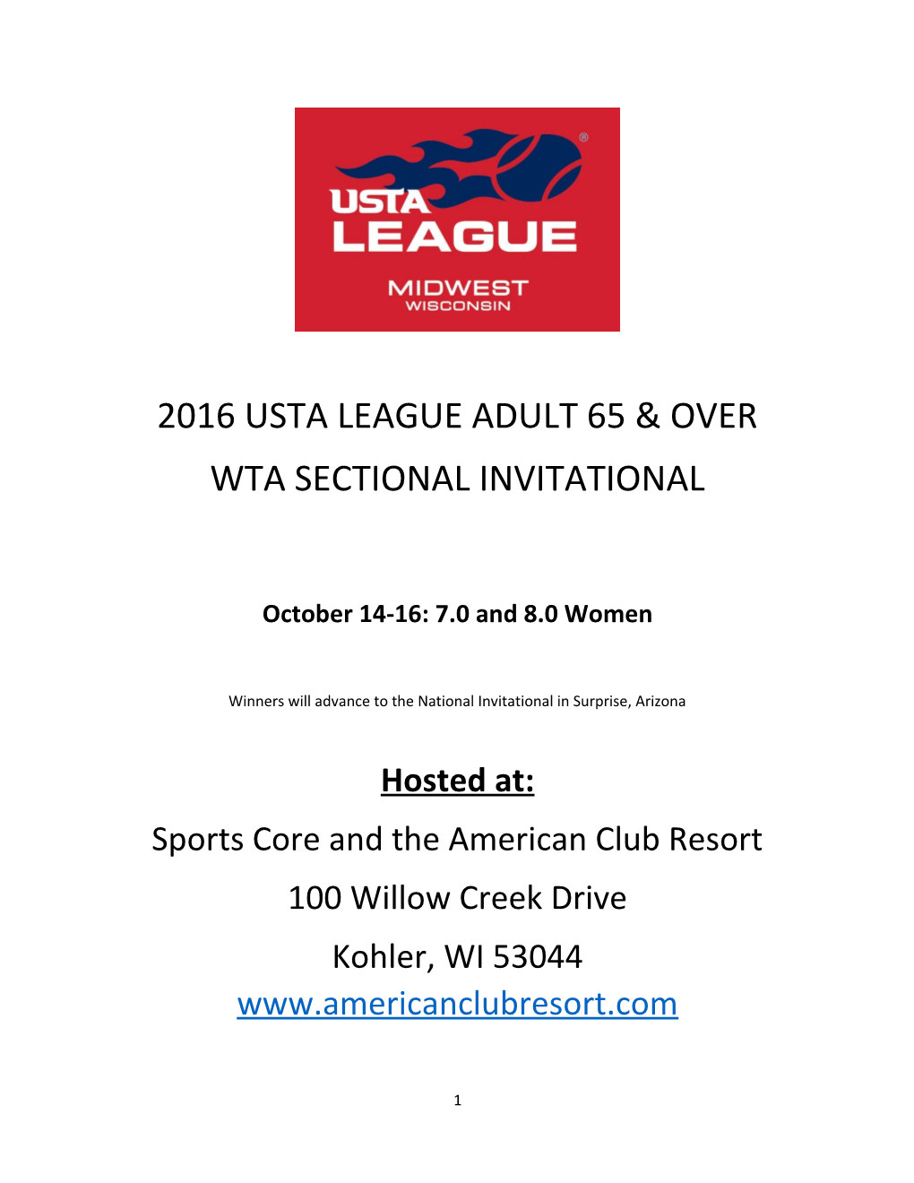 2016 Usta League Adult 65 & Over