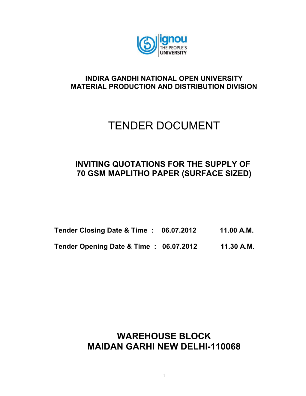 Proposal for Procurement of Paper and Art Card Through Open Tender