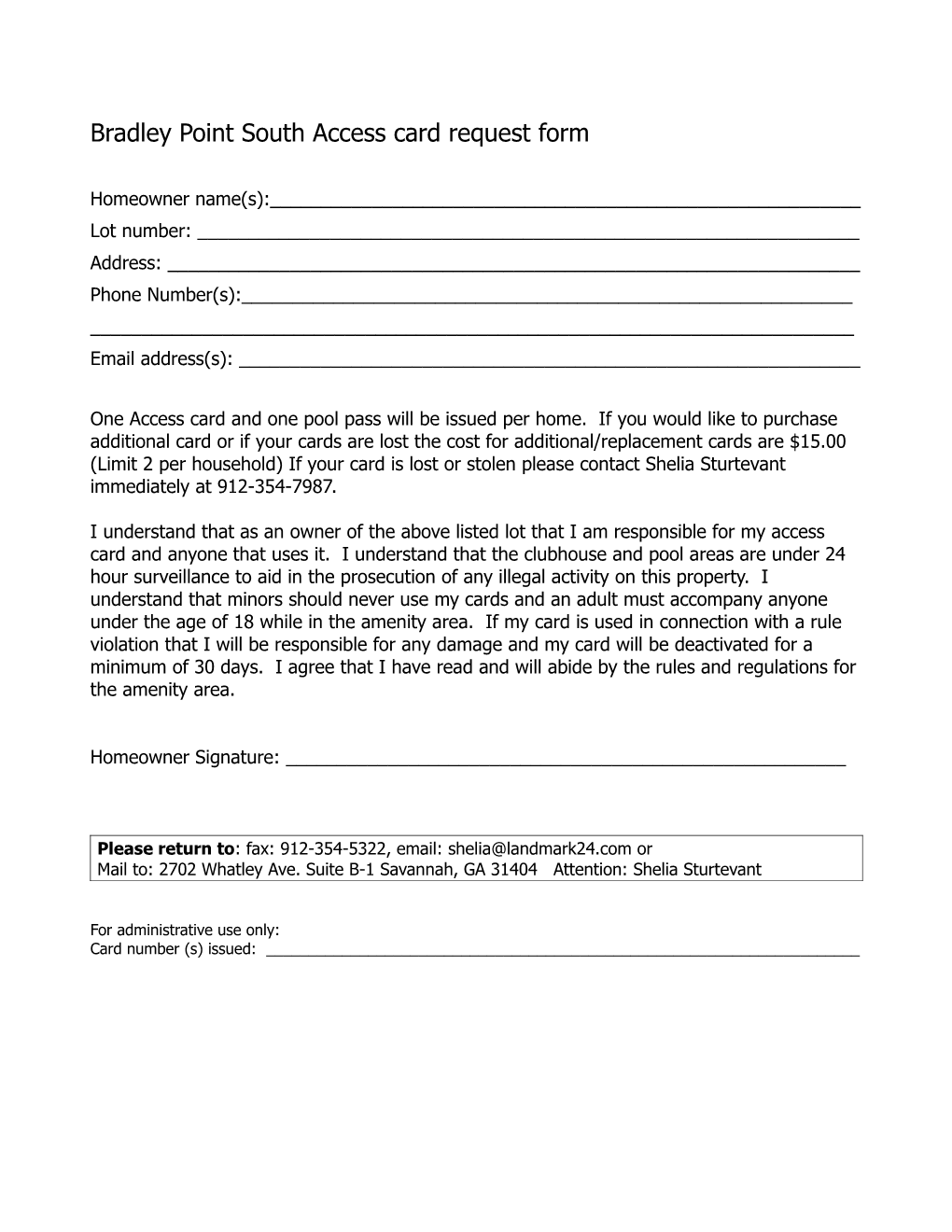 Bradley Point South Access Card Request Form