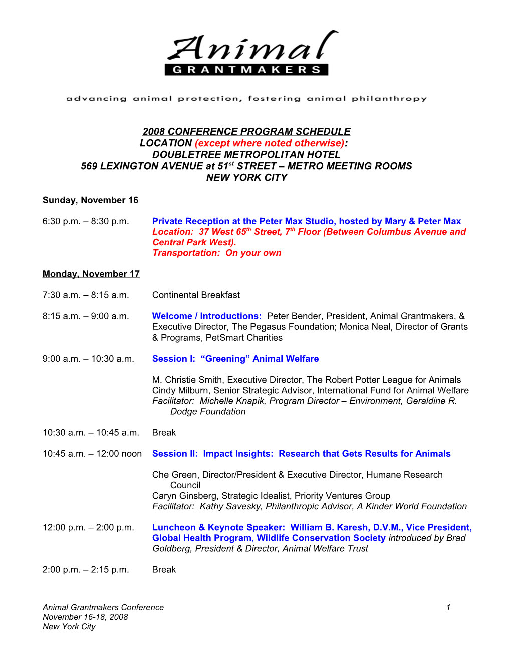 2008 Conference Program Schedule