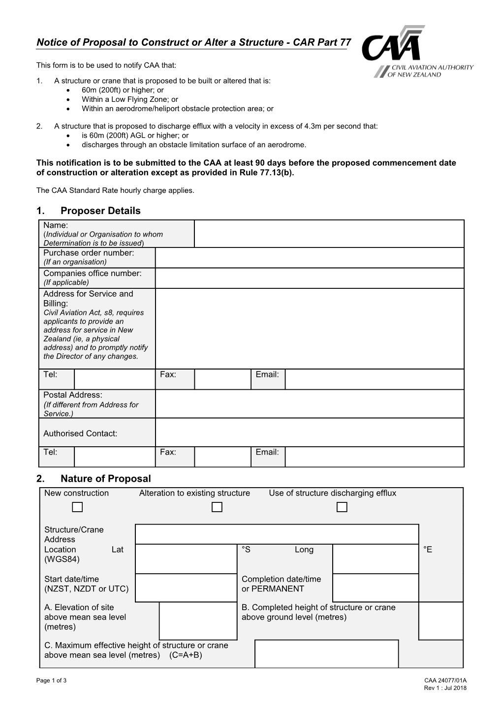 This Form Is to Be Used to Notify CAA That