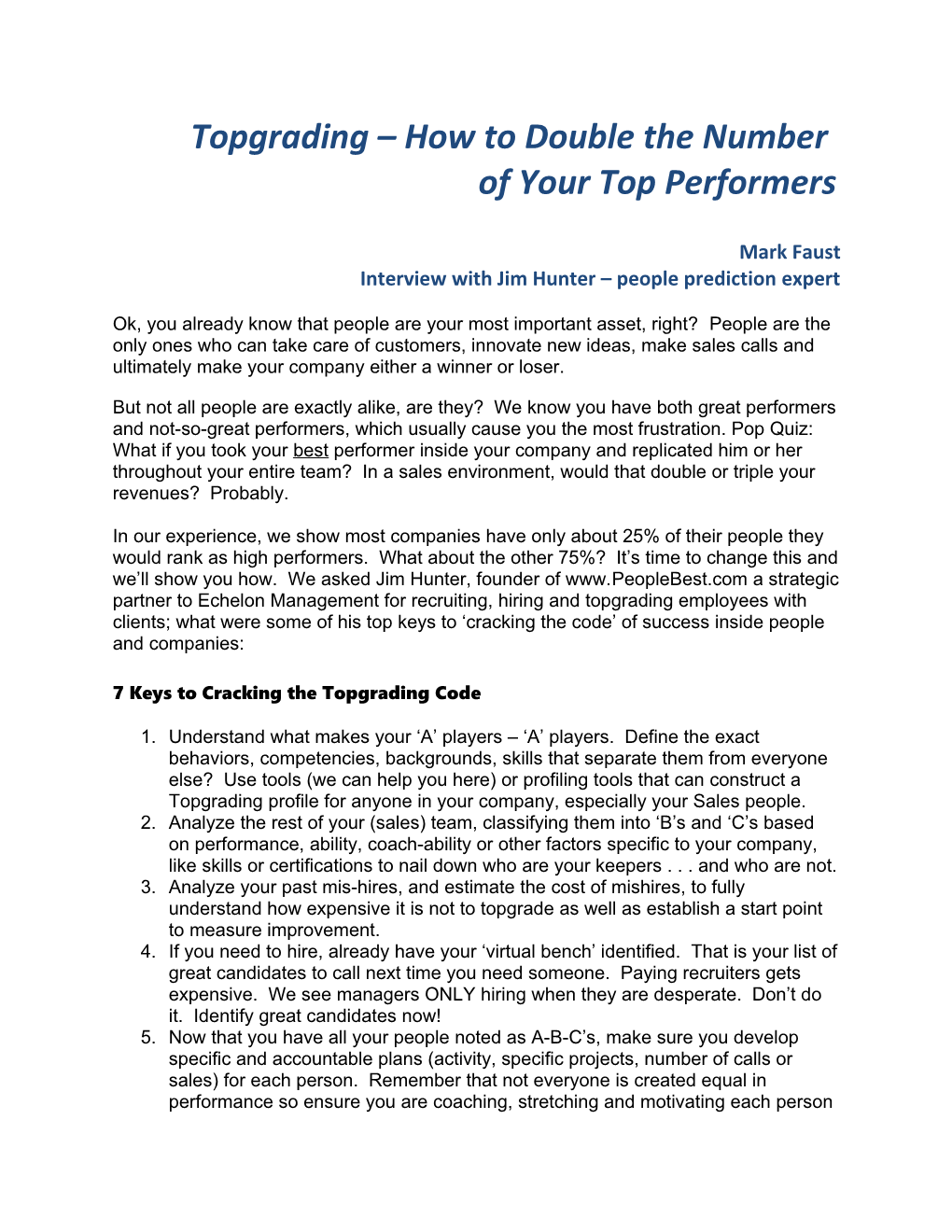 Topgrading How to Doublethe Number