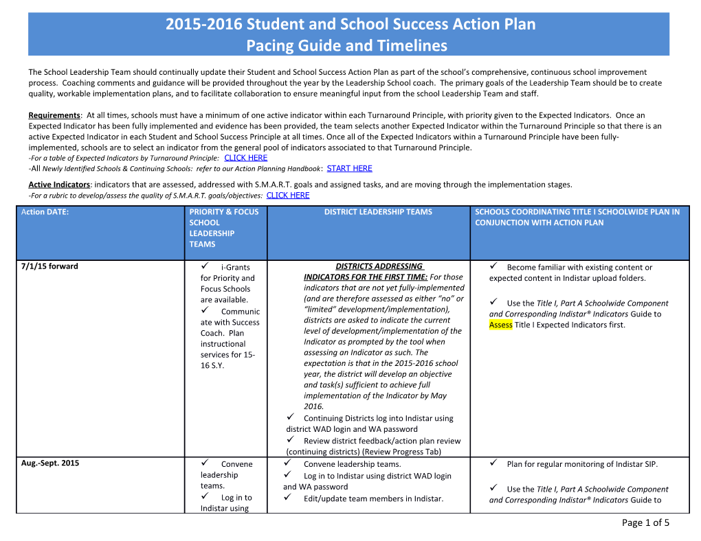 2015-2016Student and School Success Action Plan Pacing Guide and Timelines
