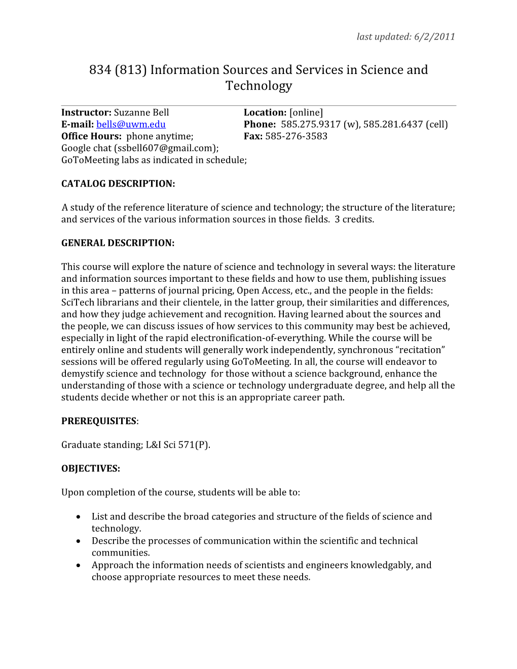 LIS 834 Source/Servs Science & Technologylast Updated: 6/2/2011