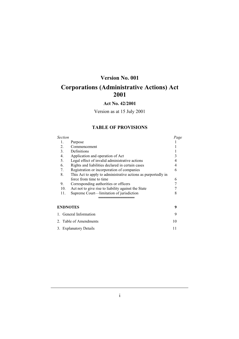 Corporations (Administrative Actions) Act 2001