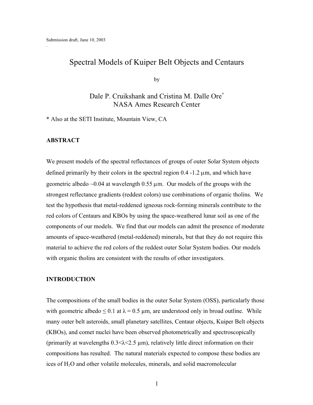 Spectral Models of Kuiper Belt Objects and Centaurs