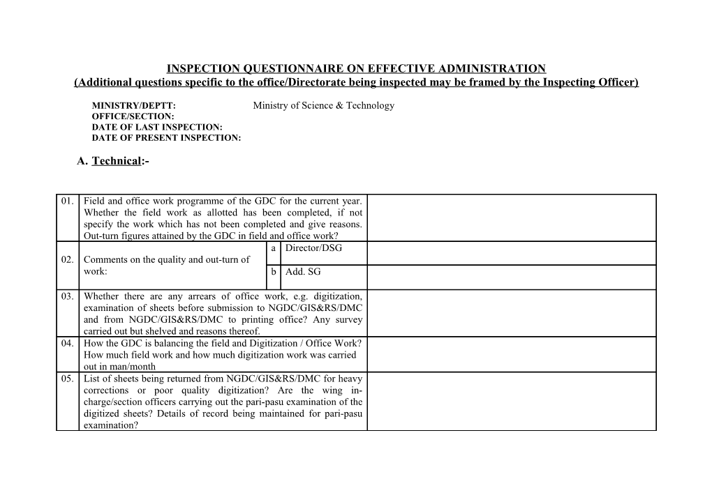 Inspection Questionnaire on Effective Administration