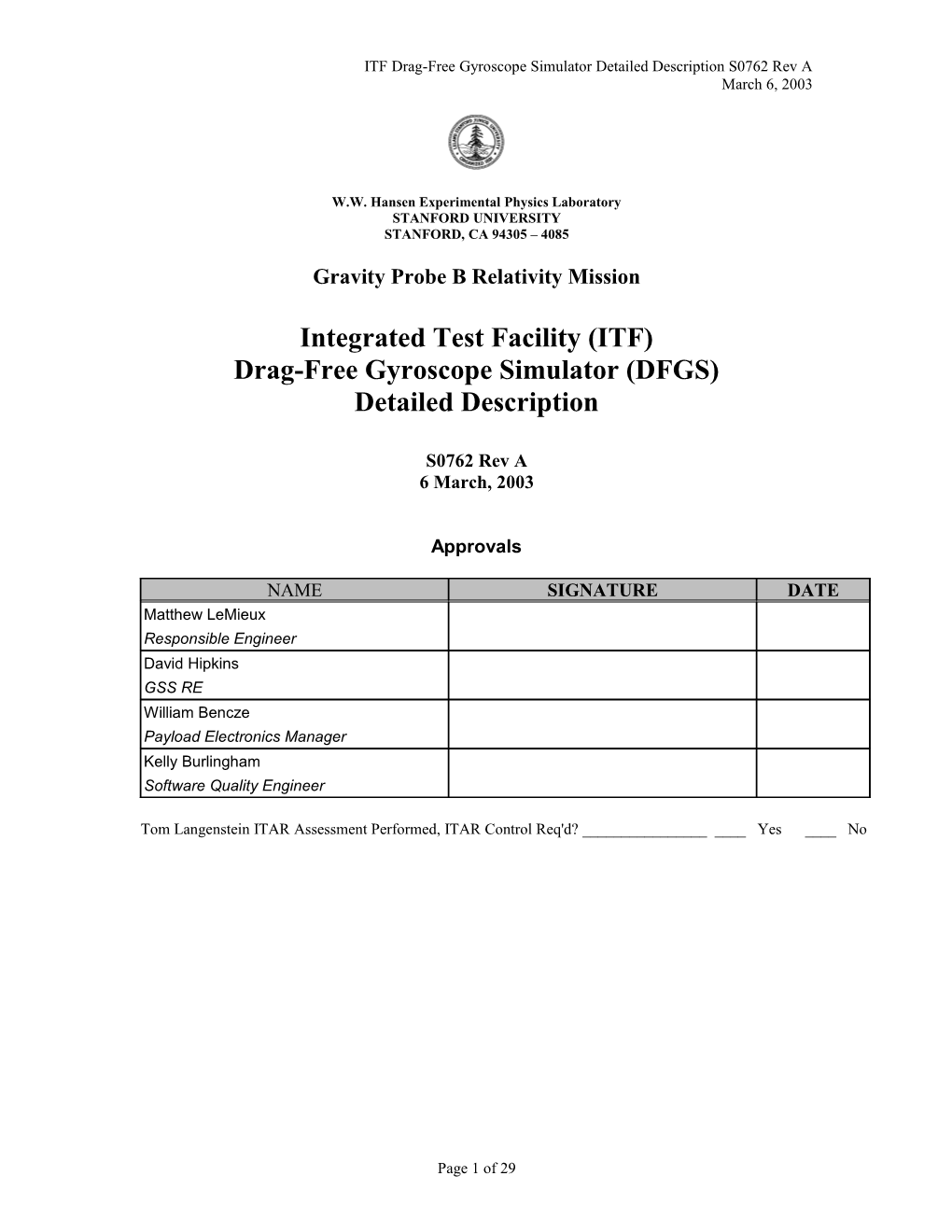 ITF Drag-Free Two Gyro Simulator Detailed Description