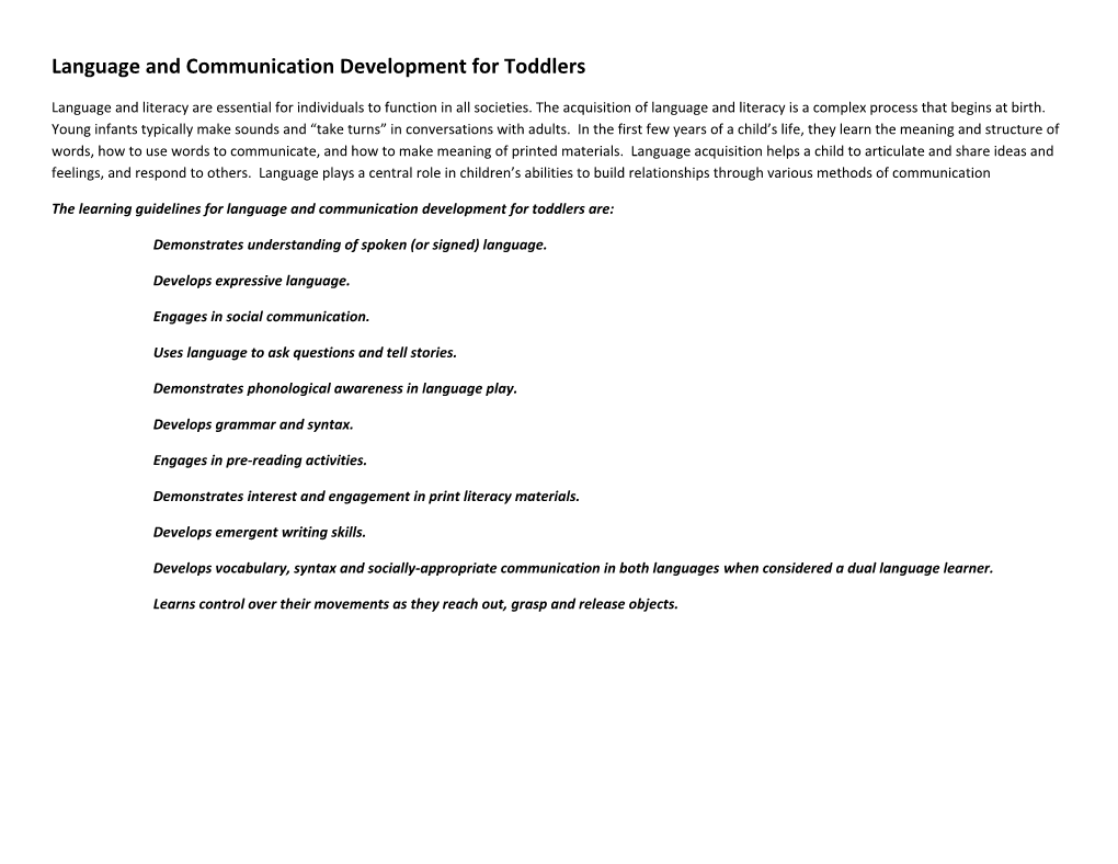 Language and Communication Development for Toddlers