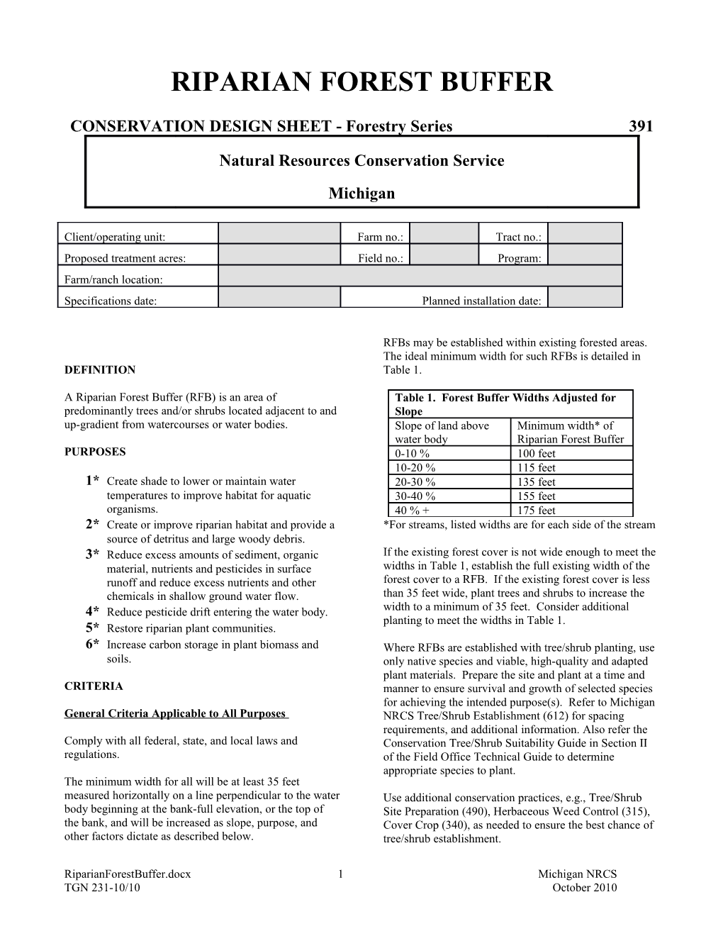 CONSERVATION DESIGN SHEET - Forestry Series 391