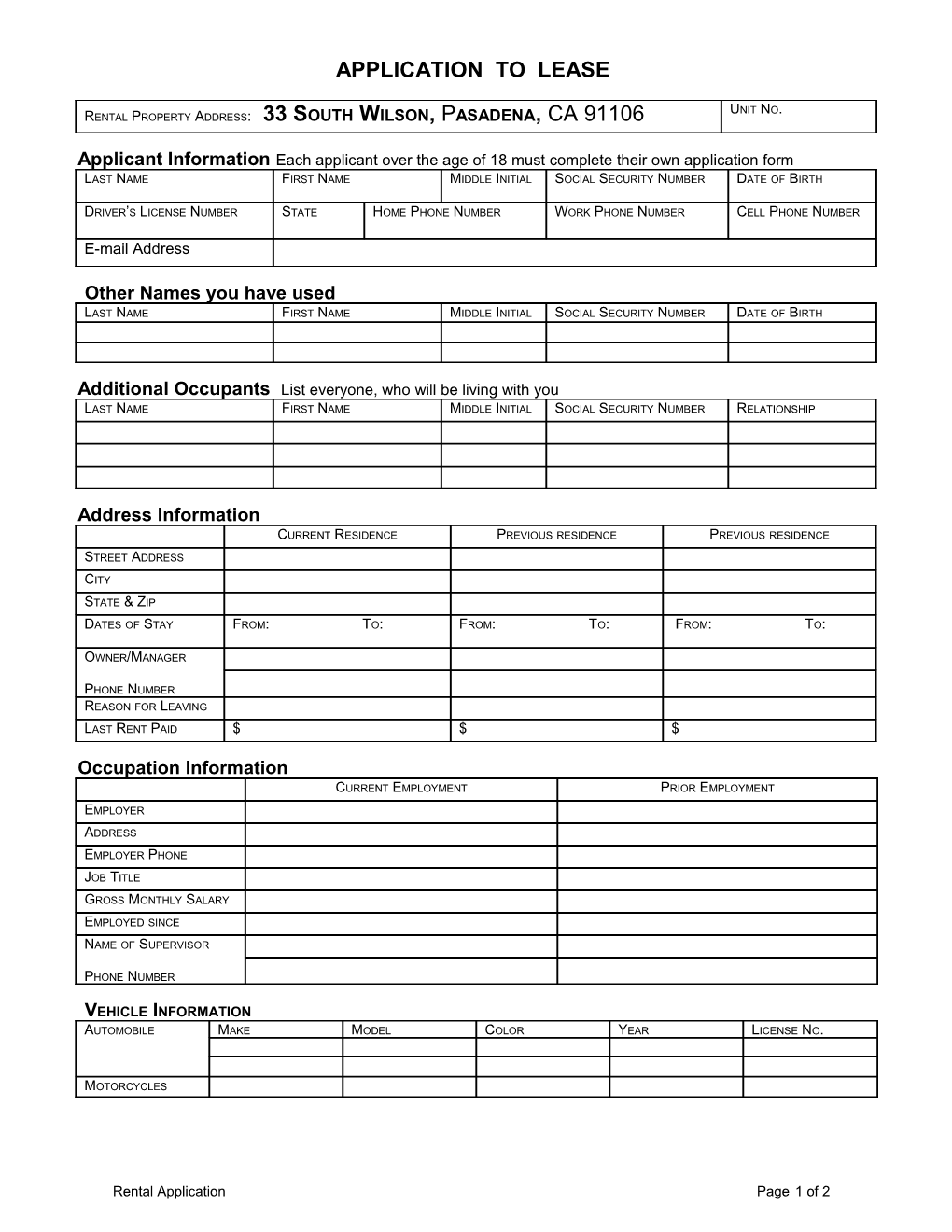 Application to Lease