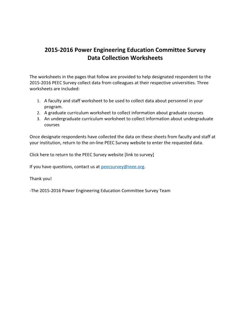 2015-2016 Power Engineering Education Committee Survey