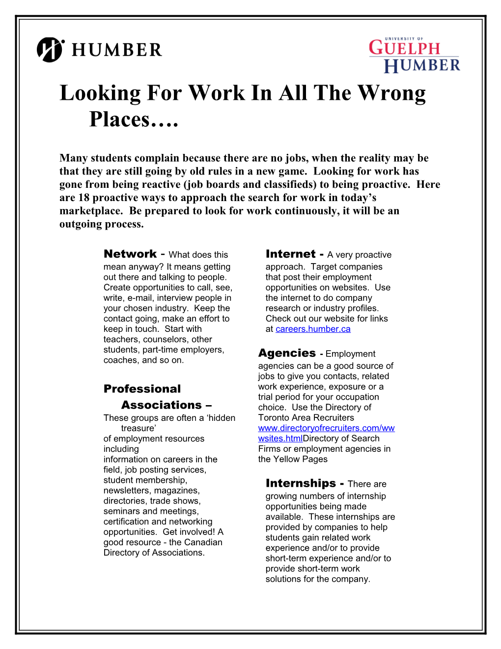 Looking for Work in All the Wrong Places