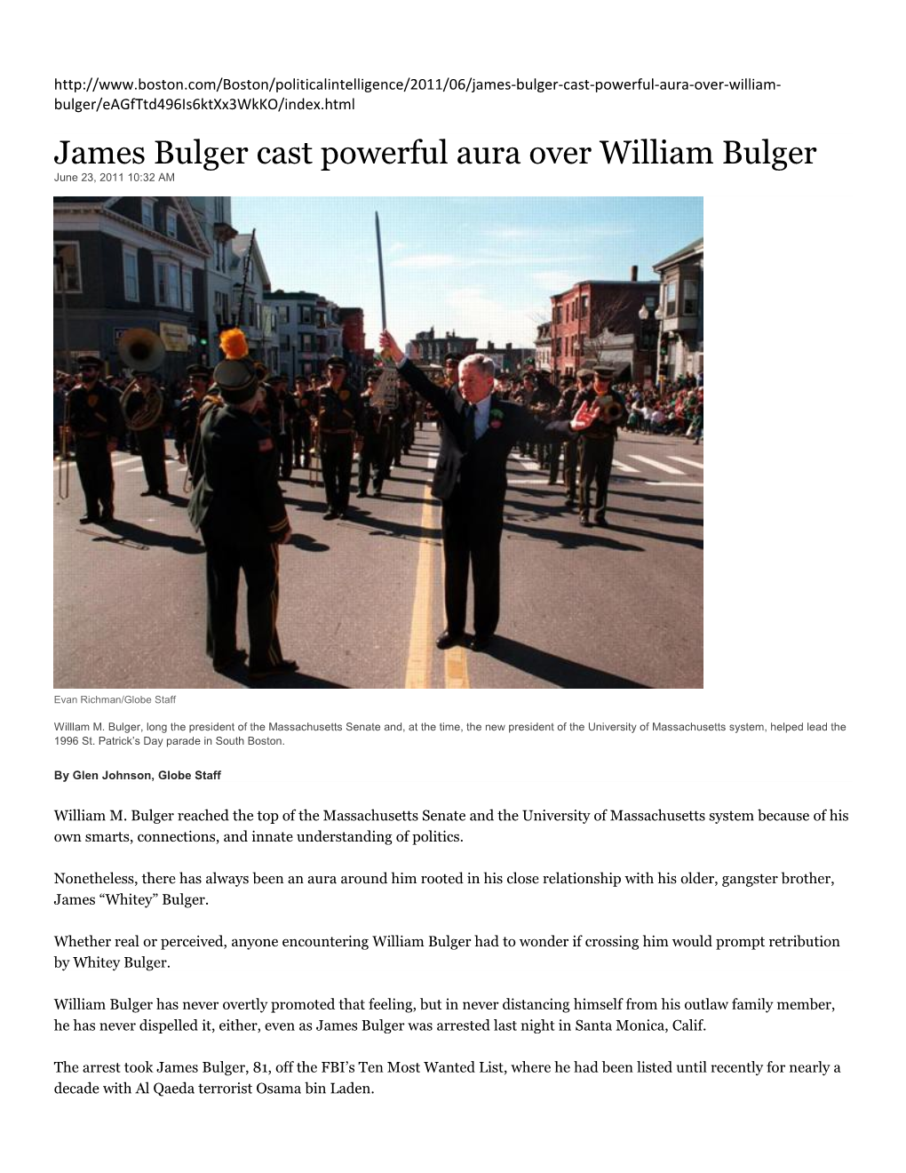 James Bulger Cast Powerful Aura Over William Bulger