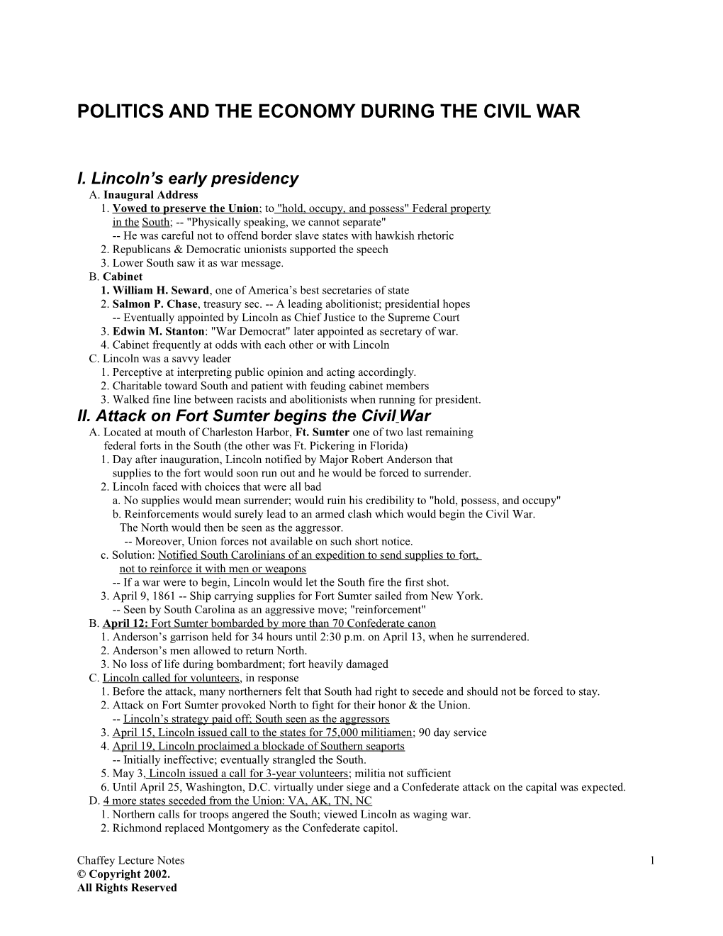 Politics and the Economy During the Civil War