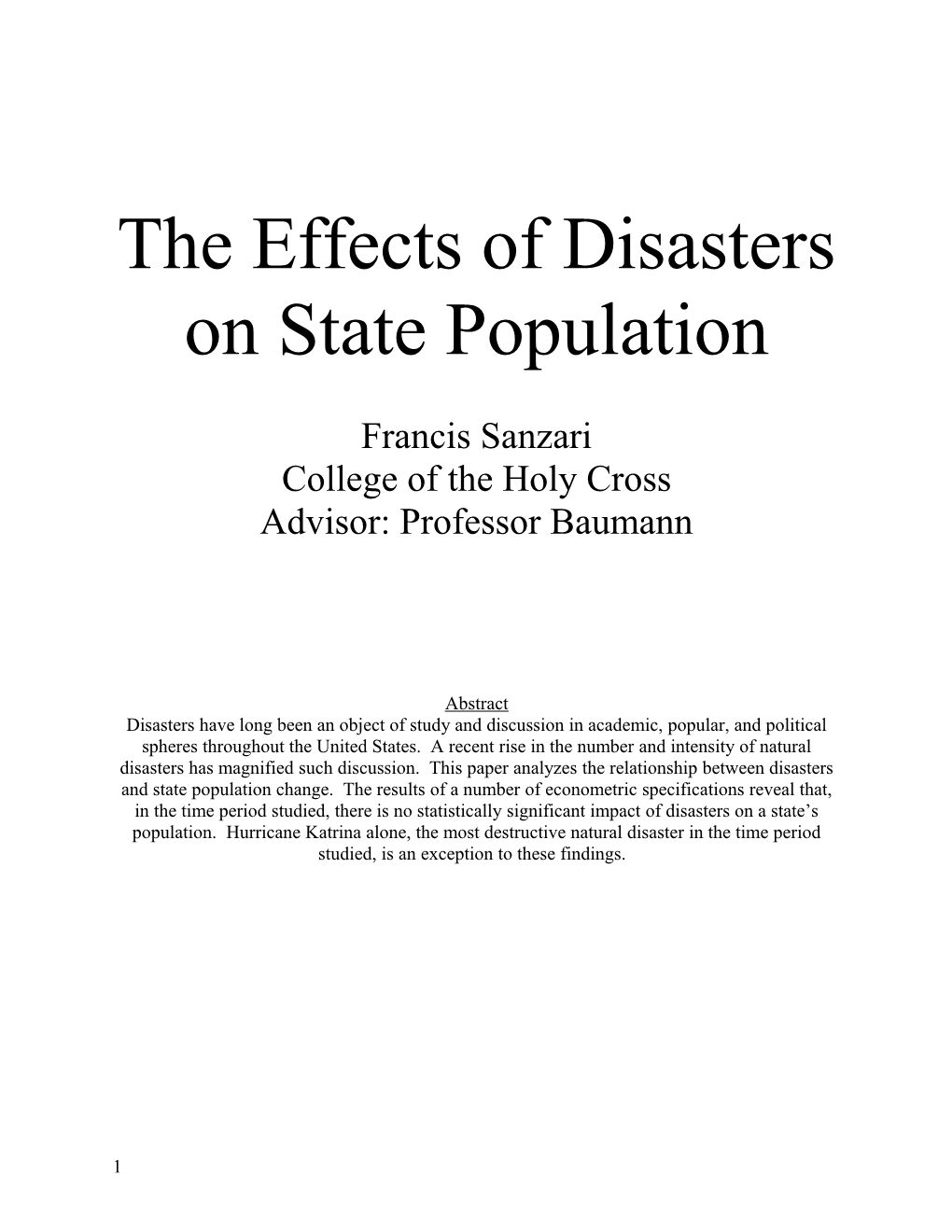 The Effects of Disasters on State Population