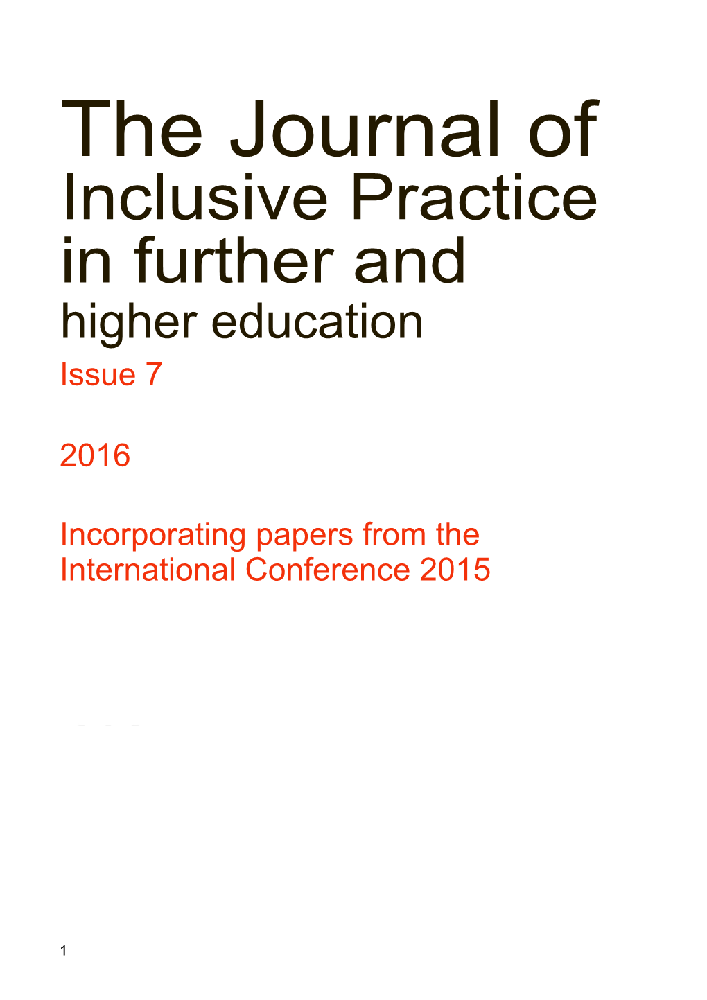 The Journal of Inclusive Practice in Further And
