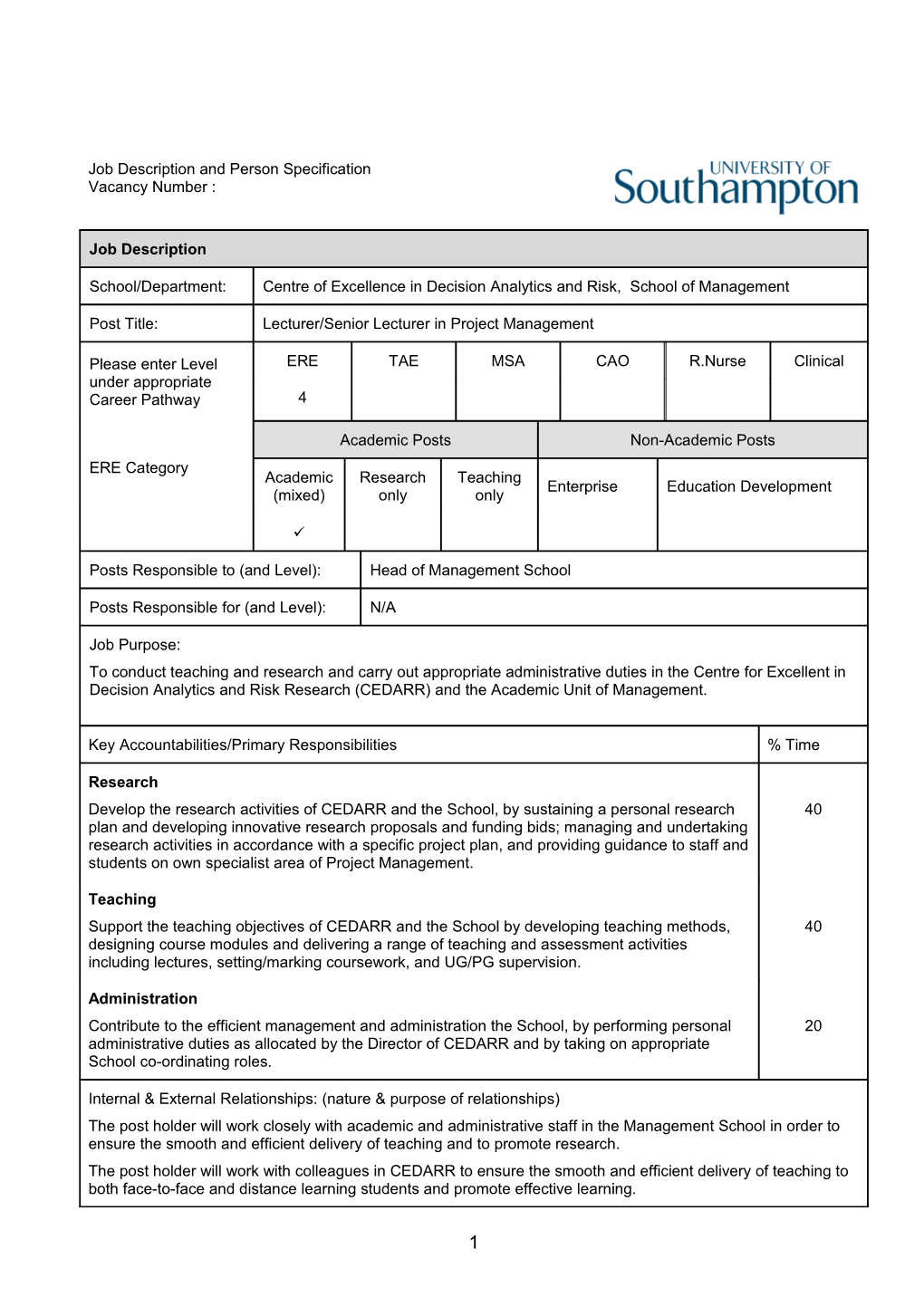 Job Description and Person Specification (4572-10-L)