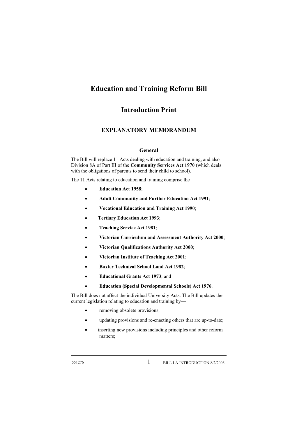 Education and Training Reform Bill