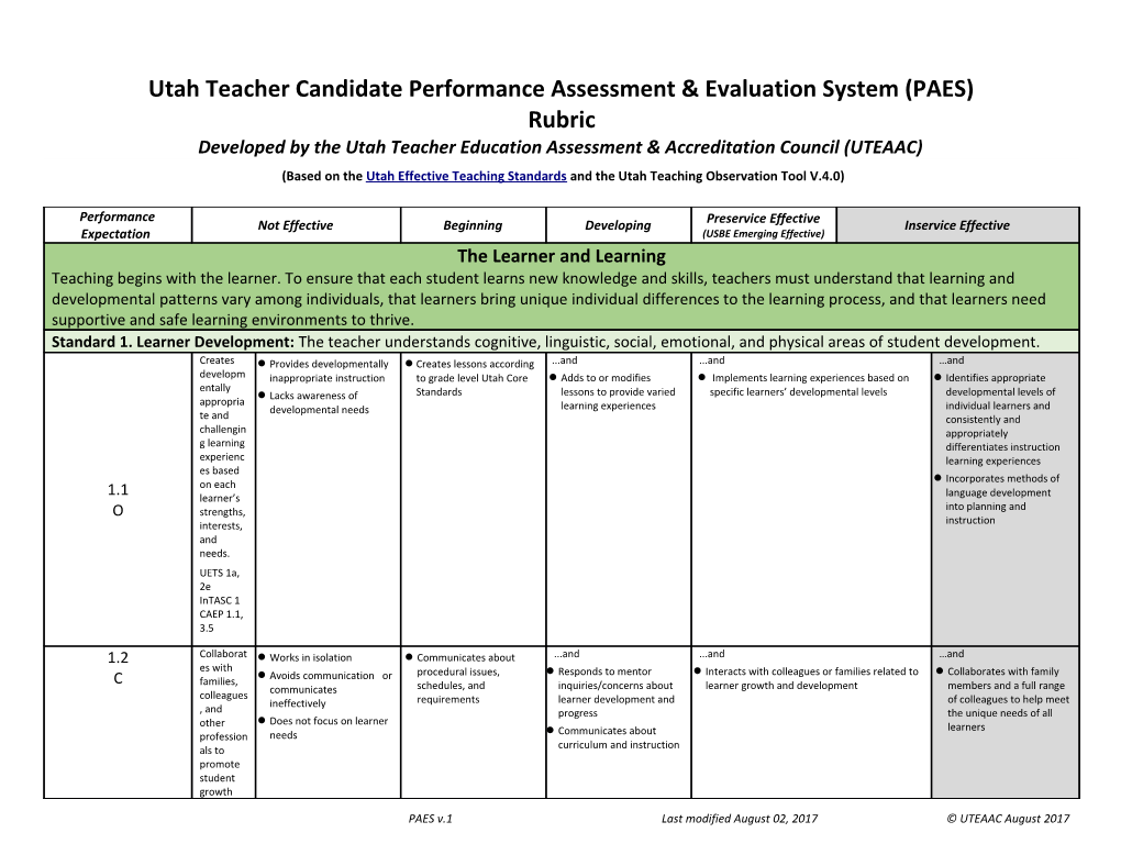 PAES V.1Last Modified August 02, 2017 UTEAAC August 2017