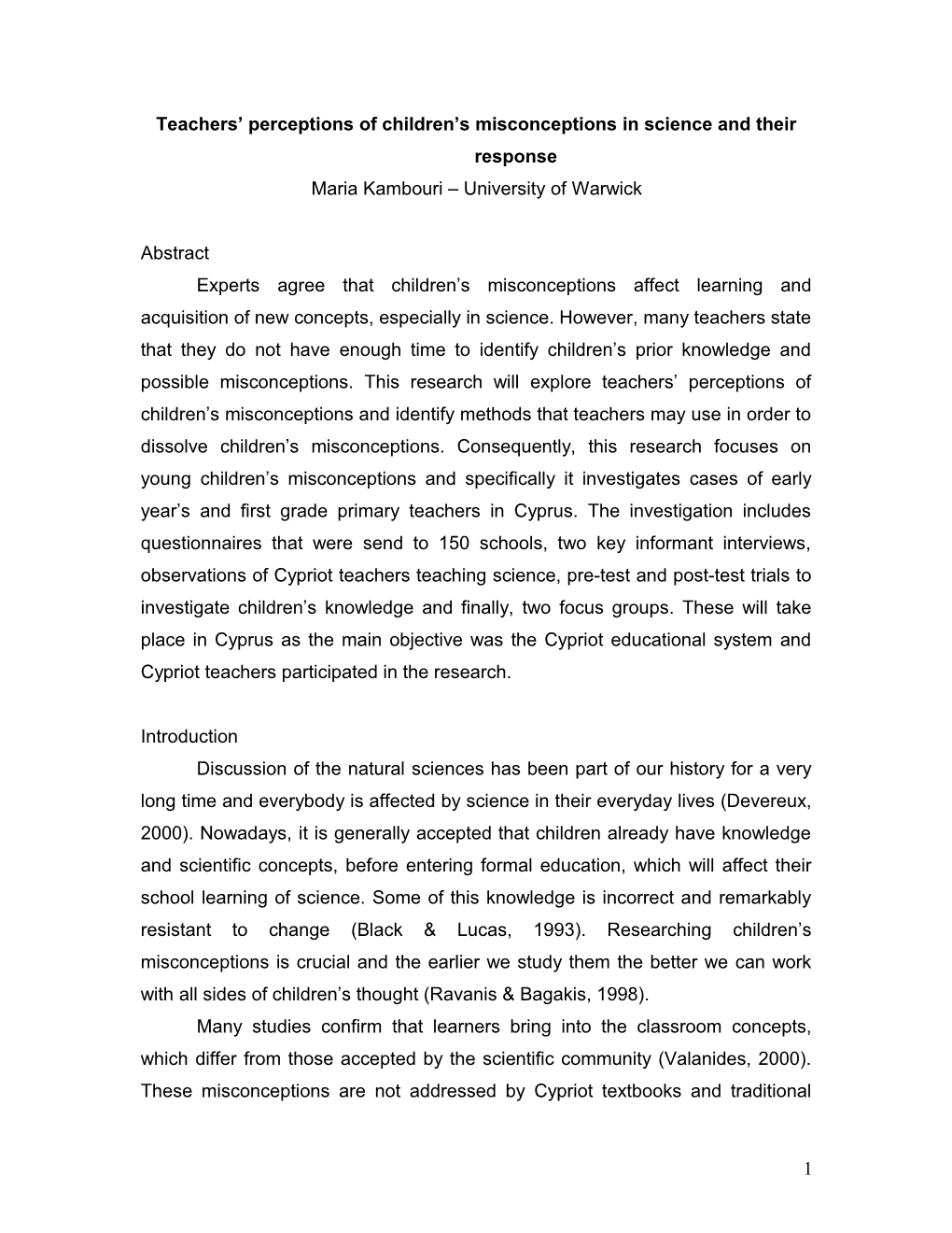 Teachers Perceptions of Children S Misconceptions in Science and Their Response