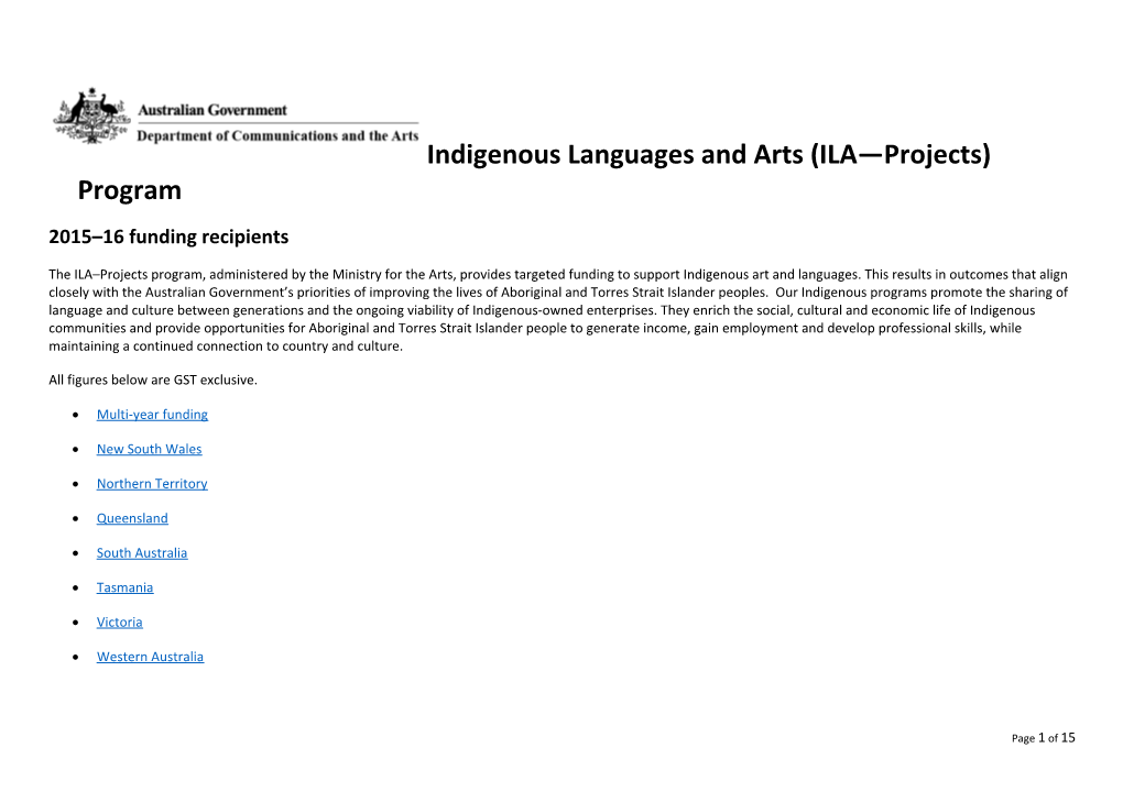 Indigenous Languages and Arts (ILA Projects) Program