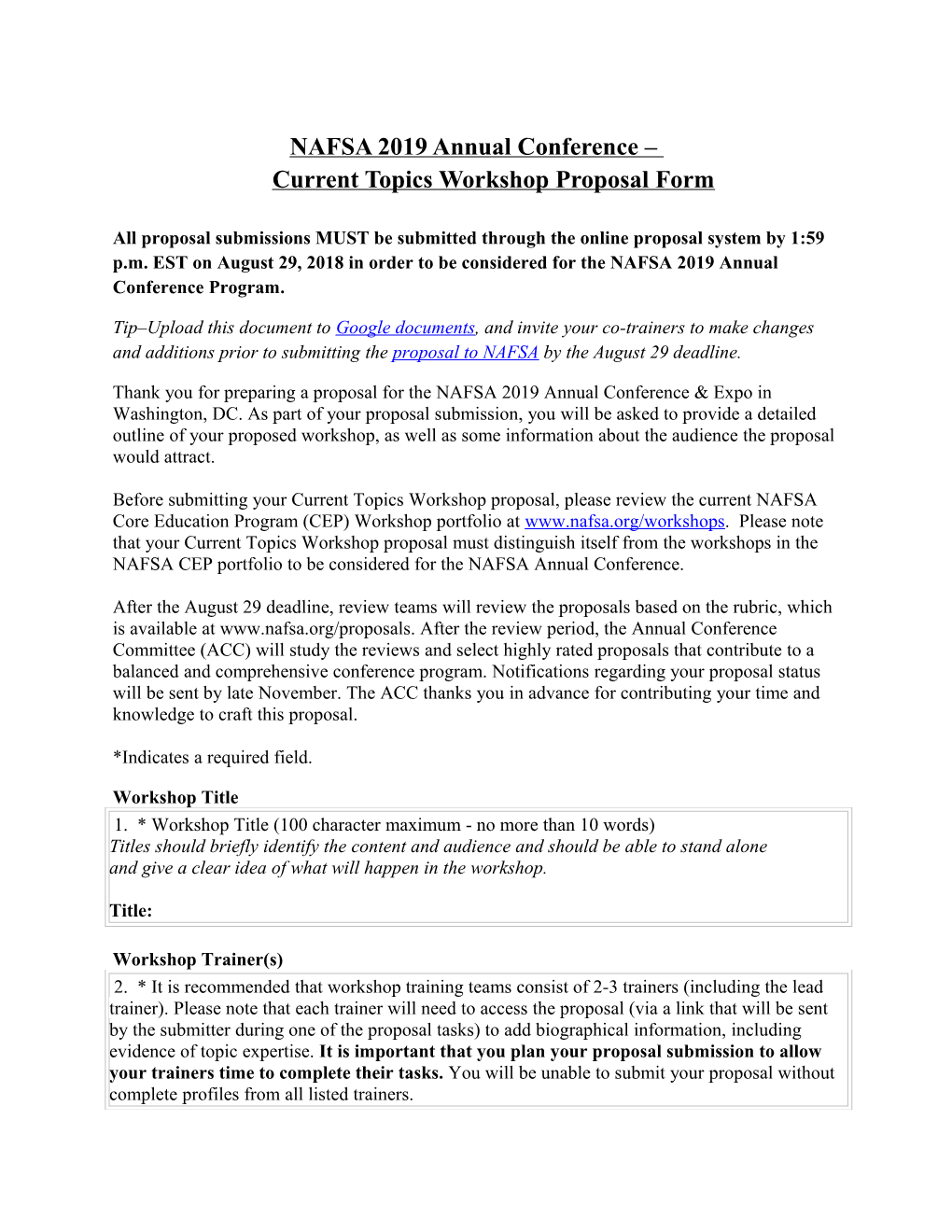 NAFSA 2019Annual Conference Current Topics Workshop Proposal Form
