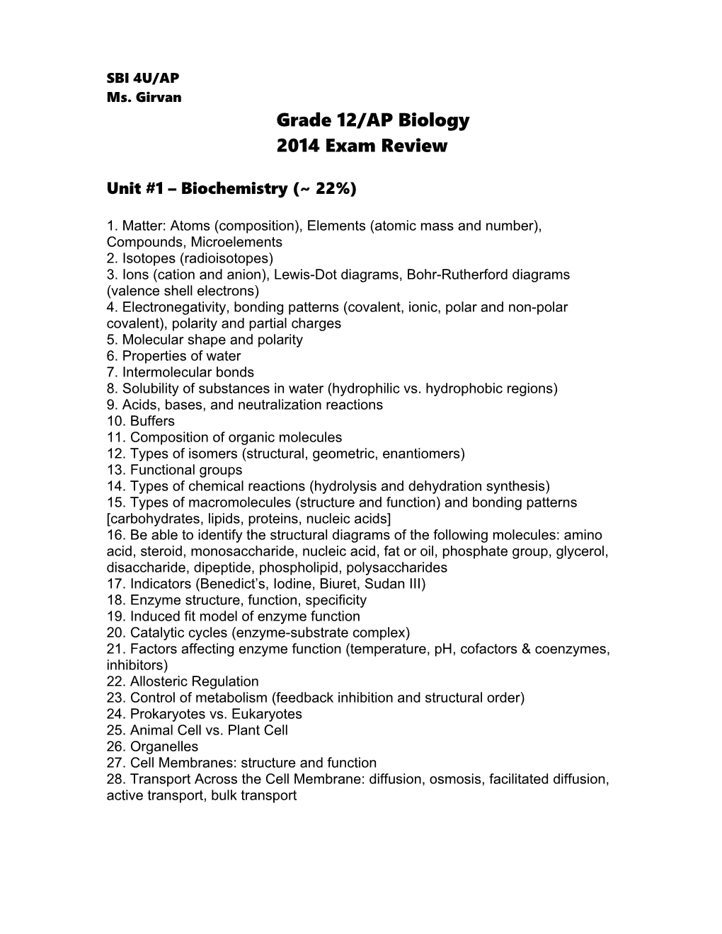 Grade 12/AP Biology