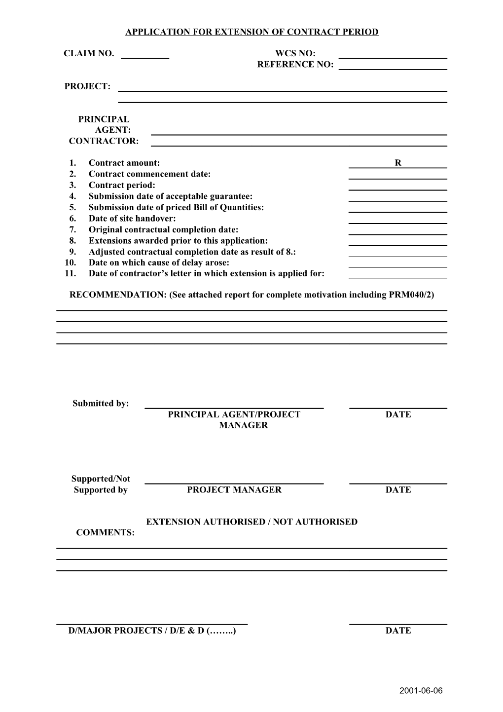 Application for Extension of Contract Period