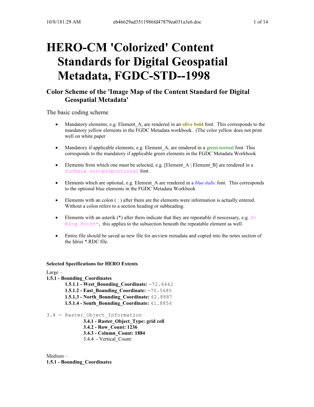 'Colorized' Content Standards for Digital Geospatial Metadata, FGDC-STD 998