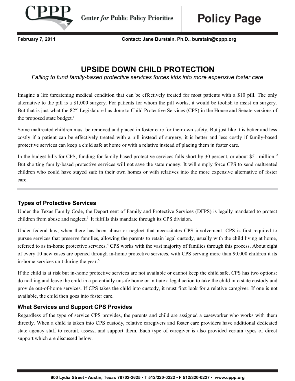 Upside Down Child Protection Failing to Fund Family-Based Protective Services Forces Kids