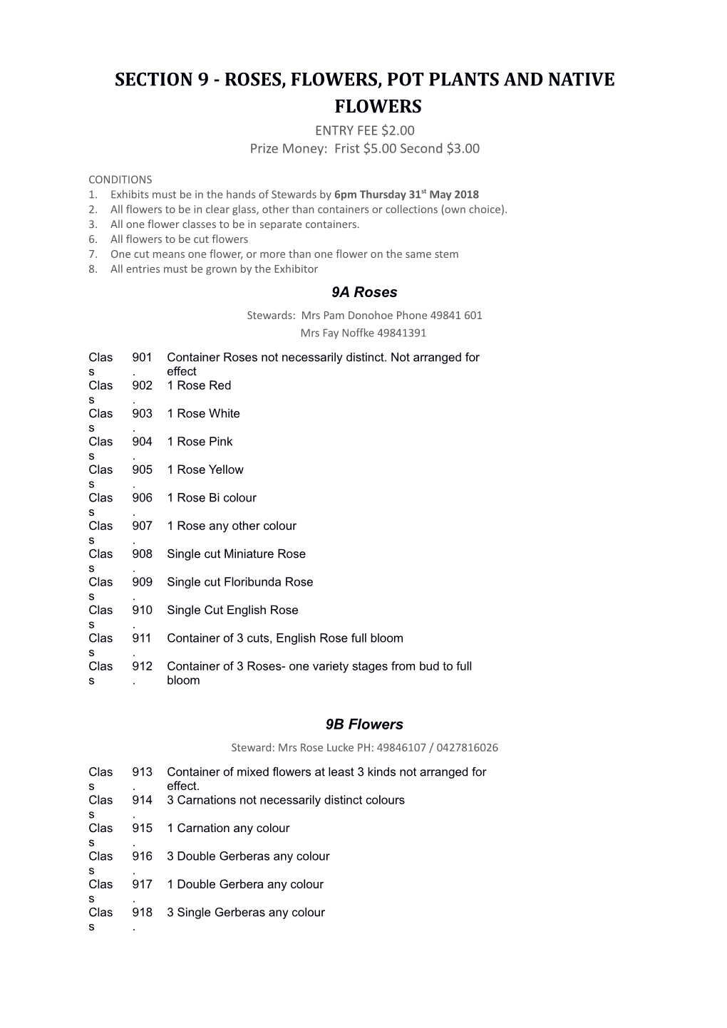 Section 9 - Roses, Flowers, Pot Plants and Native Flowers