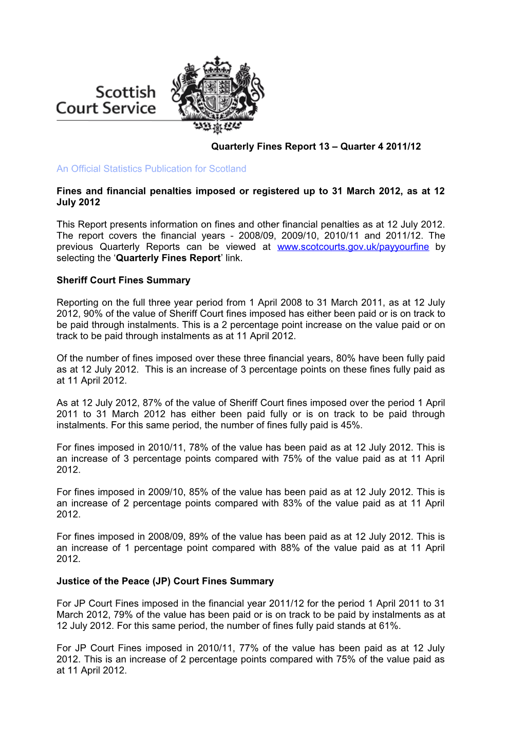 Quarterly Fines Report 13 Quarter 4 2011/12