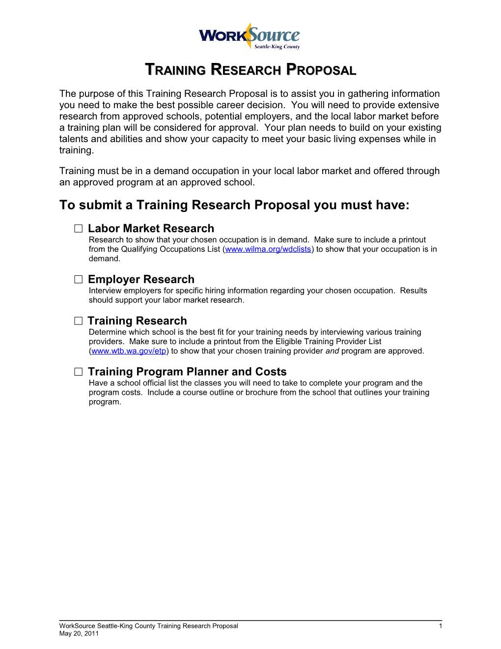 To Submit a Training Research Proposal You Must Have