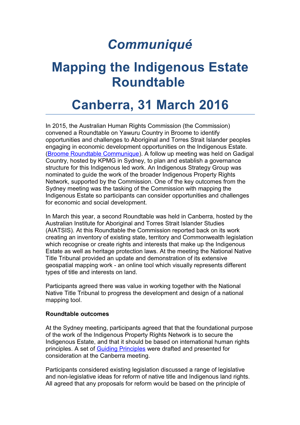 Mapping the Indigenous Estate Roundtable