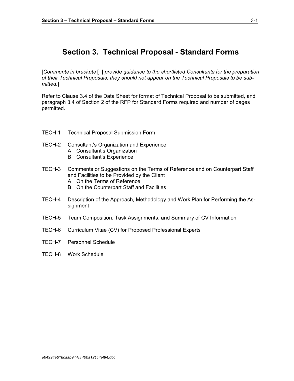 Section 3. Technical Proposal - Standard Forms