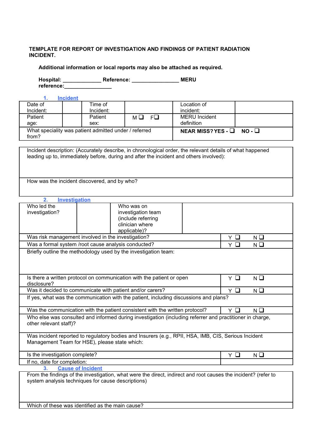 Template for Report of Investigation and Findings of Patient Radiation Incident