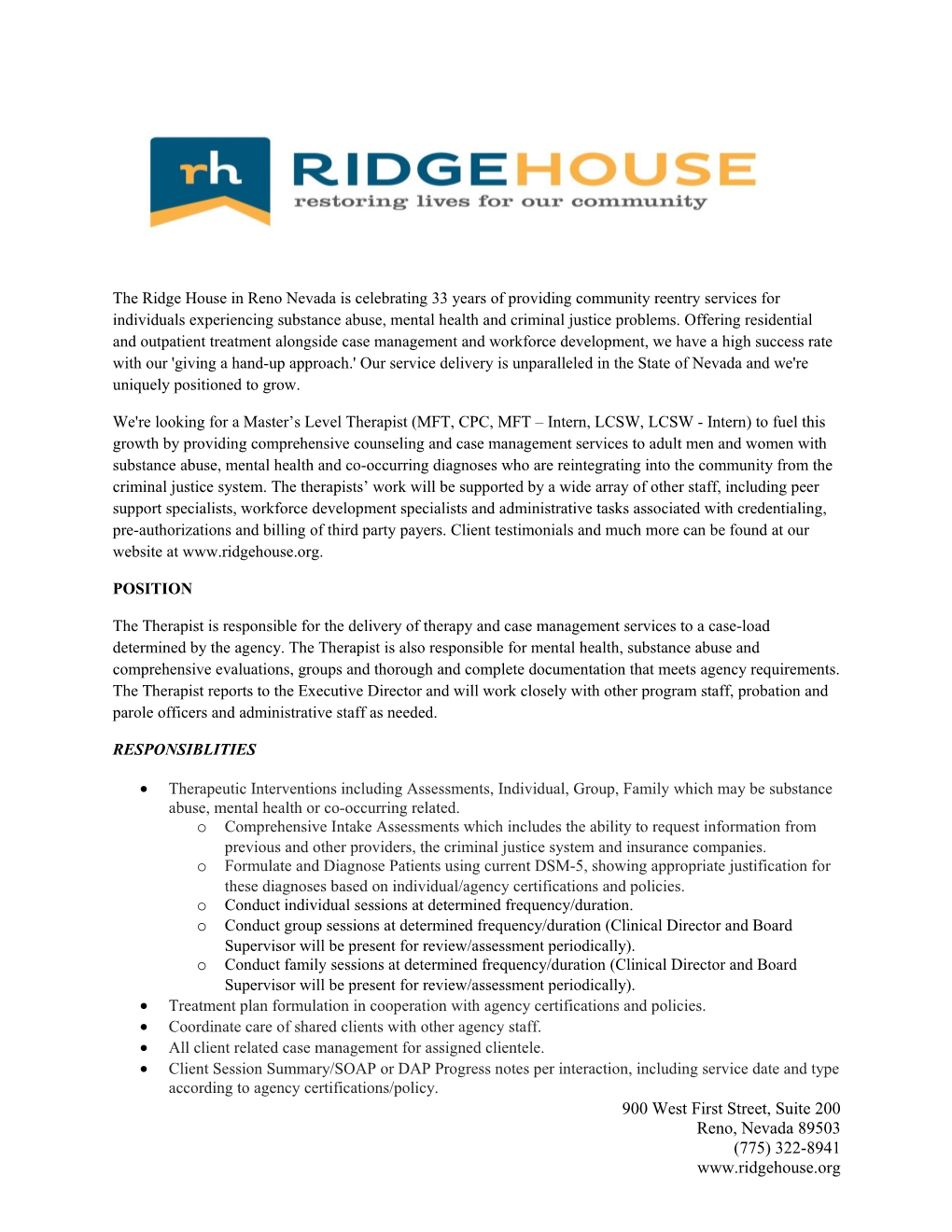 The Ridge House in Reno Nevada Is Celebrating 33 Years of Providing Community Reentry Services