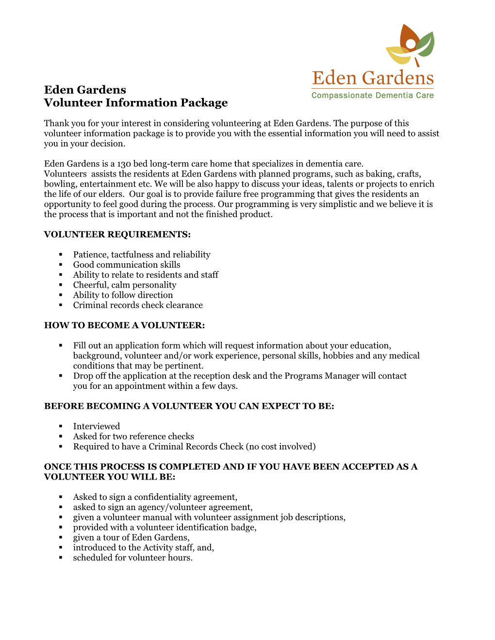 Volunteer Information Package