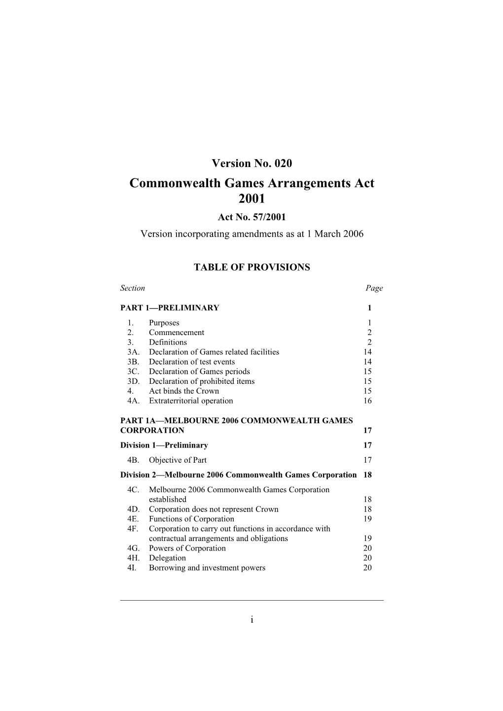 Commonwealth Games Arrangements Act 2001