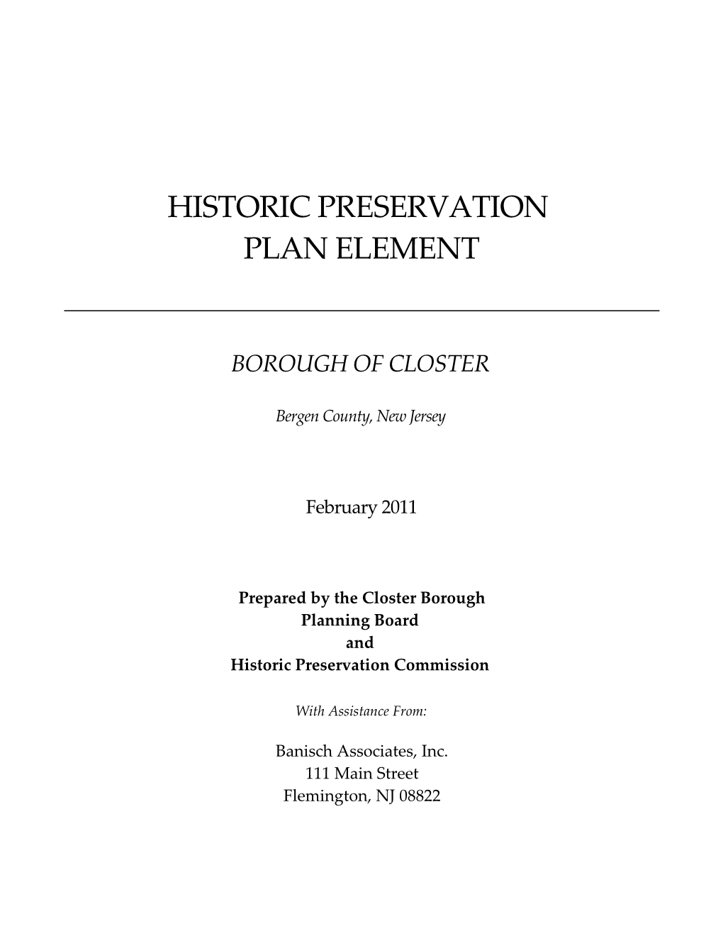 Closter Historic Preservation Plan February 2011