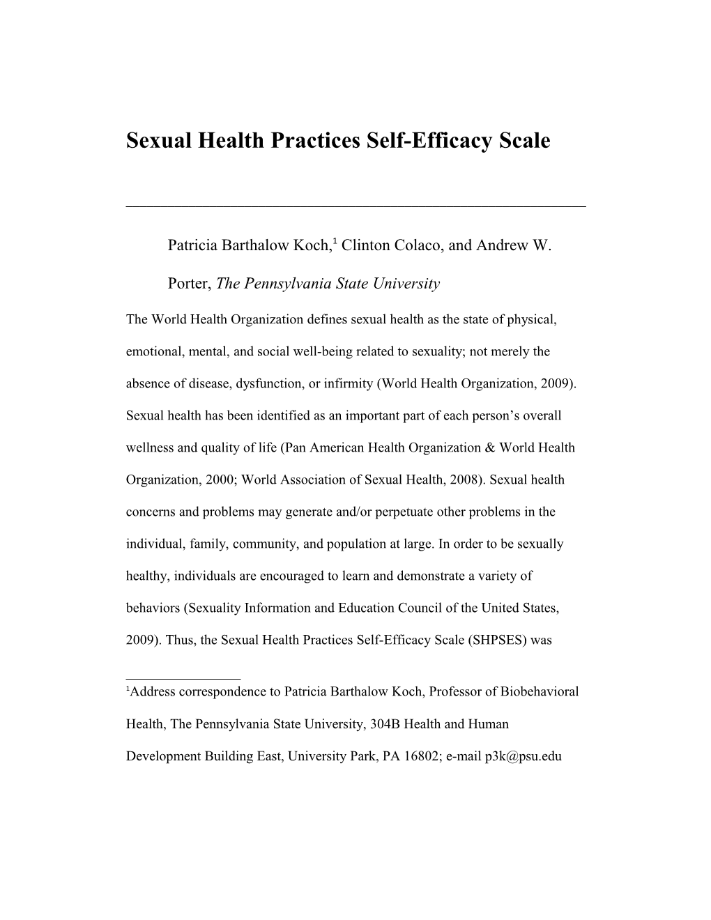 Sexual Health Practices Self-Efficacy Scale
