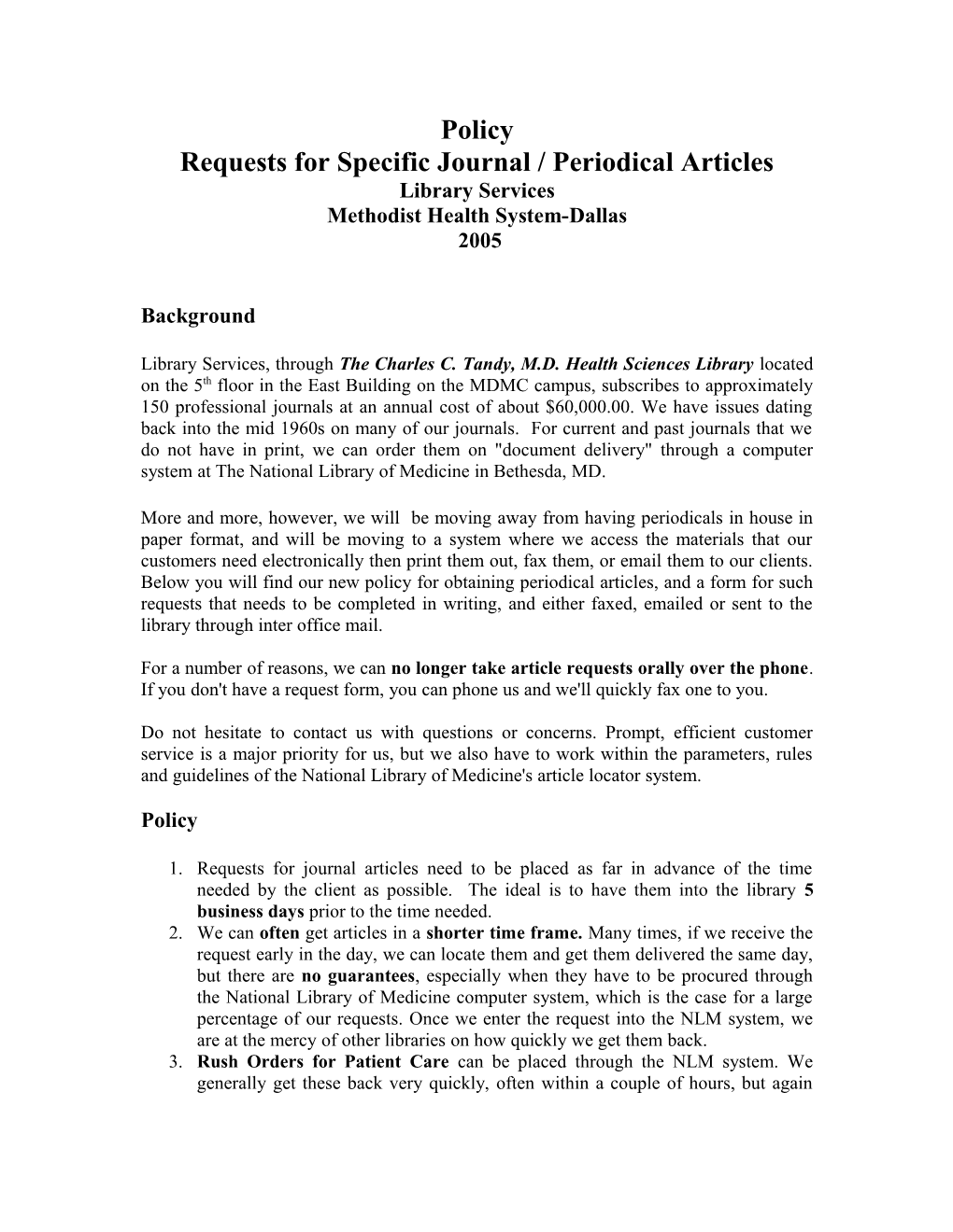 Requests for Specific Journal / Periodical Articles