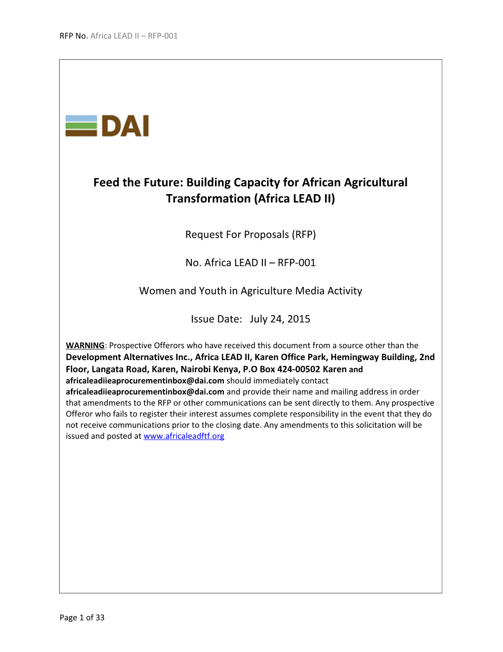 RFP No. Africa LEAD II RFP-001